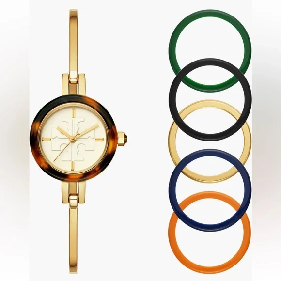 TORY BURCH GIGI BANGLE WATCH, MULTI-COLOR/GOLD-TONE, 27 MM Interchangeable Bands - Picture 3 of 14